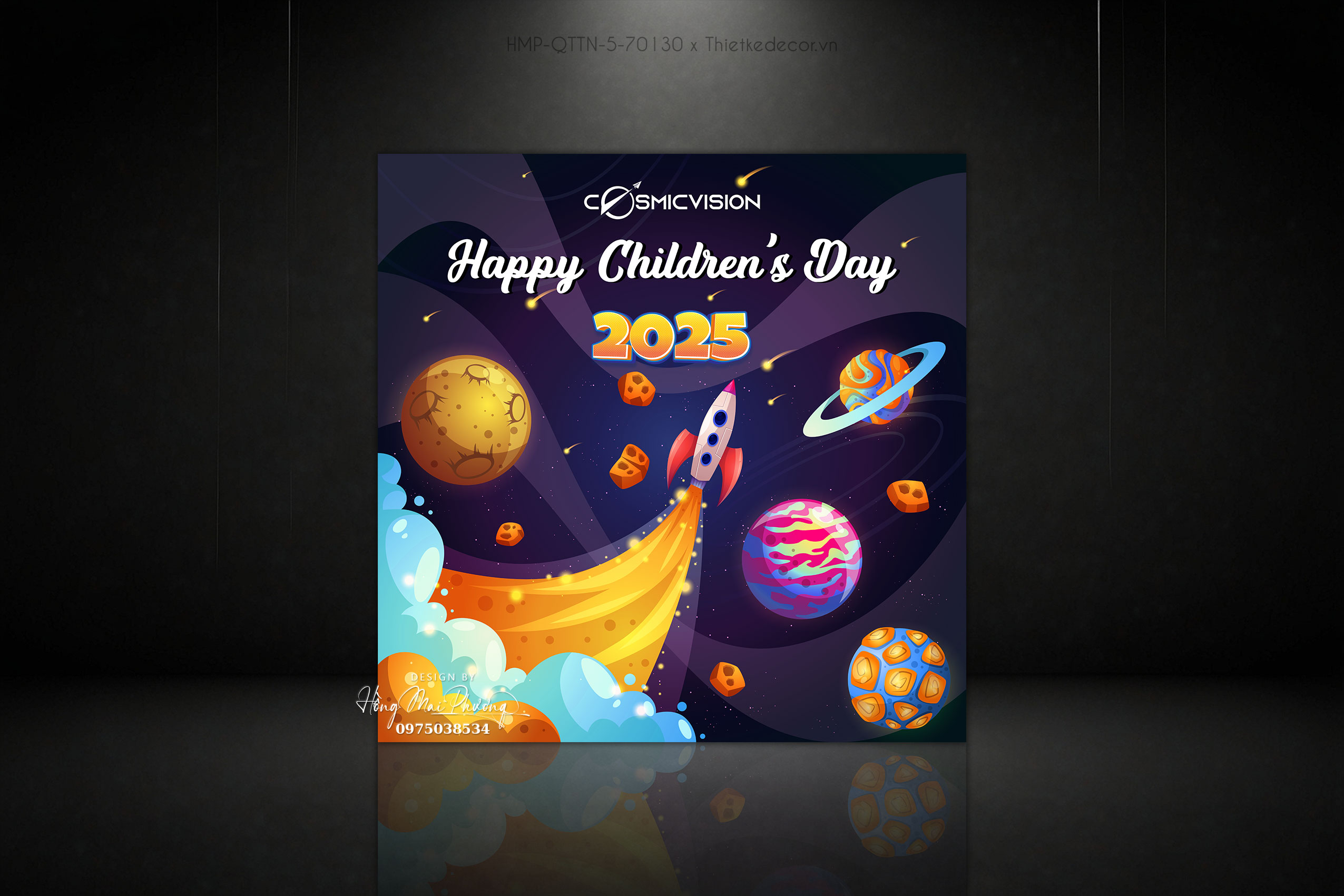 Backdrop quốc tế thiếu nhi chủ đề du hành vũ trụ